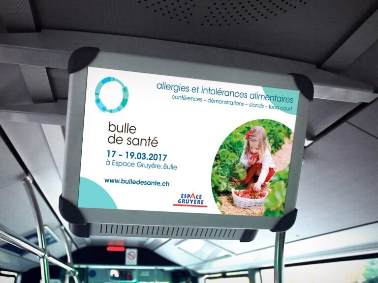 Évènement «Bulle de santé» pour espace gruyère, écrans transports publics