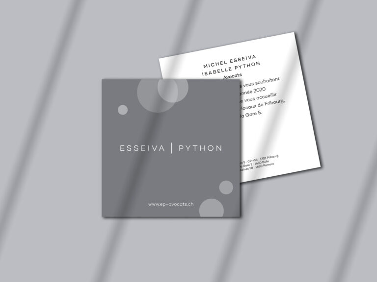 Carte de visite de Esseiva Python, graphiste Fribourg.