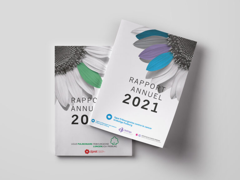 Couverture 2021 des brochures des Ligues de Santé, graphiste Fribourg.